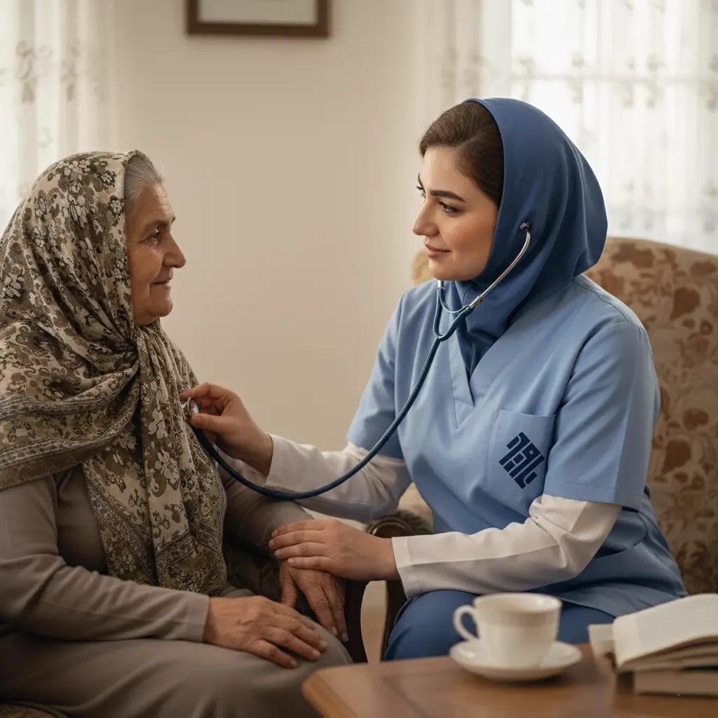 نیریو متخصص نوین درمان در حال مراقبت و درمان بیمار در منزل