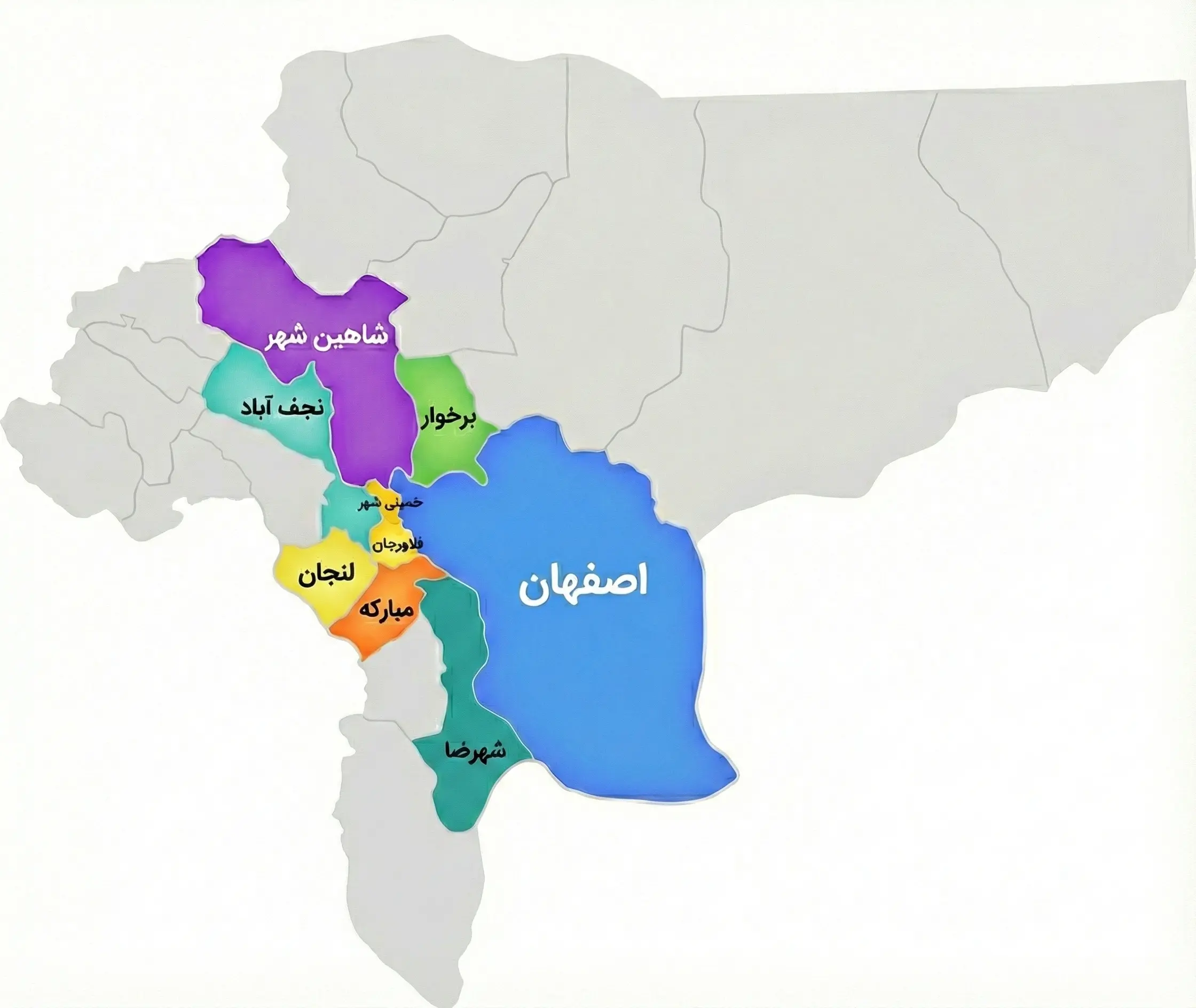 نقشه مناطق تحت پوشش نوین درمان در اصفهان