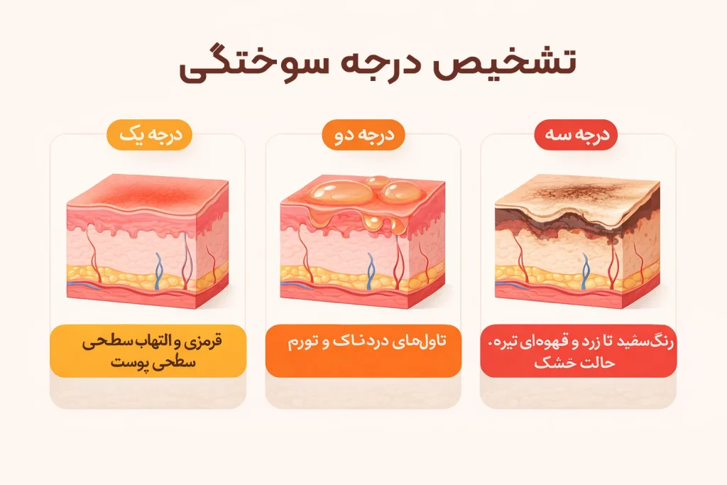 اینفوگرافیک تشخیص درجه درمان سوختگی با آب جوش